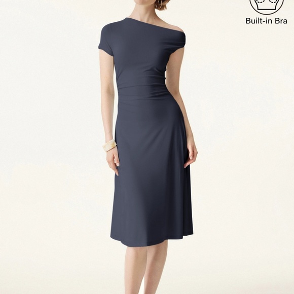 OGL Asymmetrical Shoulder Side Ruched Midi Brami Dress - Picture 1 of 1